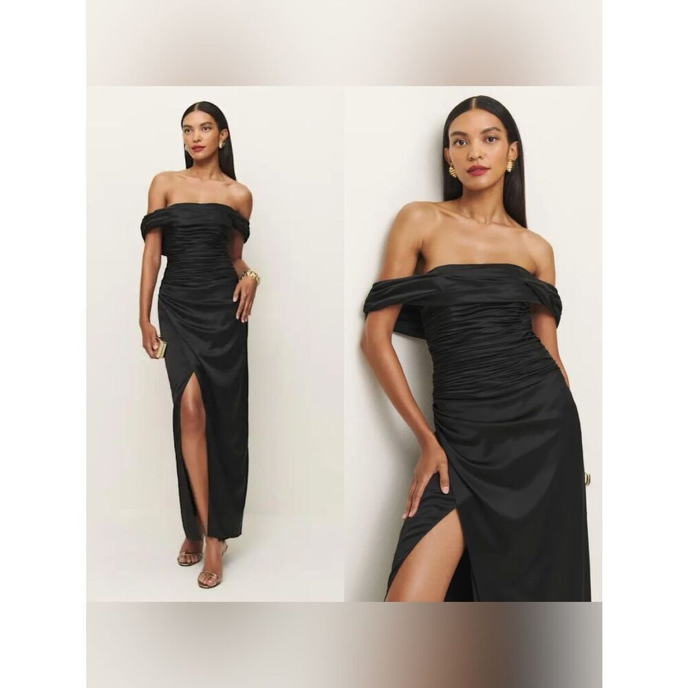 NWT Reformation Parand black ruched off shoulder maxi dress